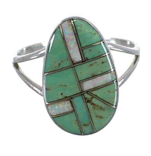 Turquoise And Opal Inlay Genuine Sterling Silver Ring Size 7-1/4 RX57606
